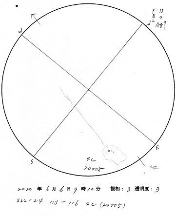 今日の黒点スケッチ(2020-06-06)