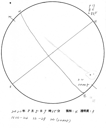 今日の黒点スケッチ(2020-08-05)